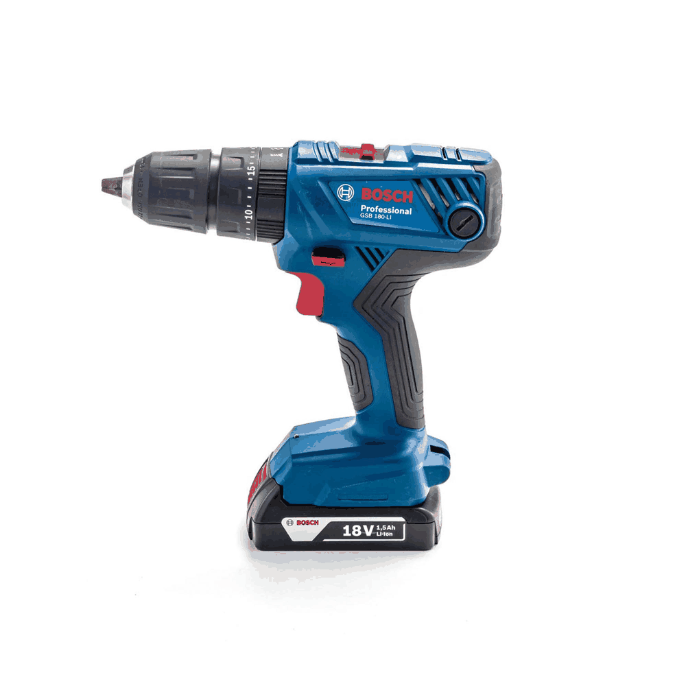 Rotomartillo GSB 180-LI inalámbrico Bosch 1/2" con kit de accesorios en Maletín (2 baterías 1,5Ah y cargador 127V)